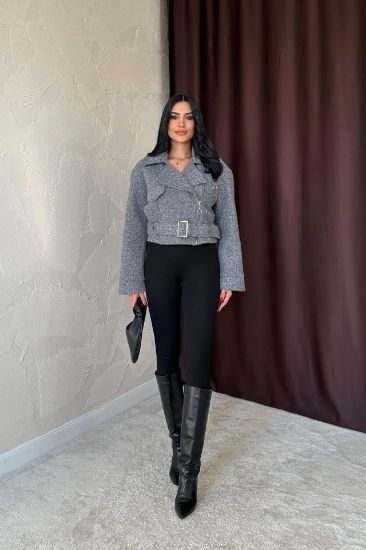 Gri Kuşgözü Kaşe Manto resmi